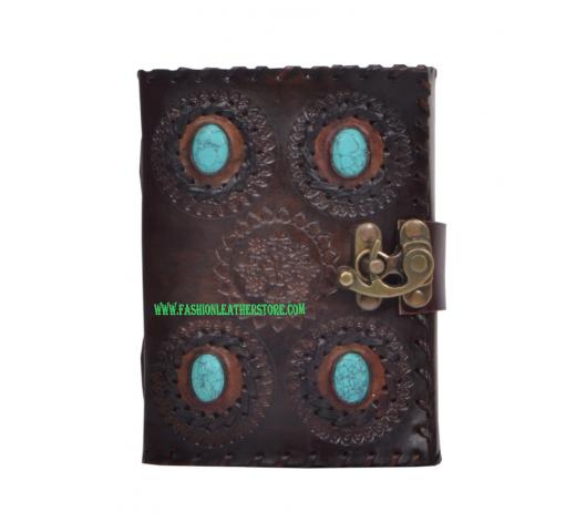 Handmade Genuine New Fashion Leather Store  Present 4 Stone Leather Journal With Side Stitching Notebook